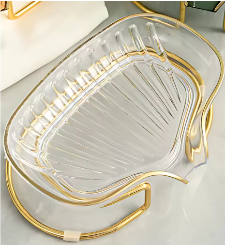 Saboneteira De Pia Acrílico Suporte Metal Dourado