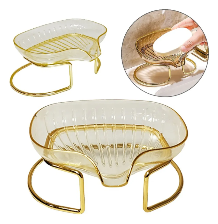 Saboneteira De Pia Acrílico Suporte Metal Dourado